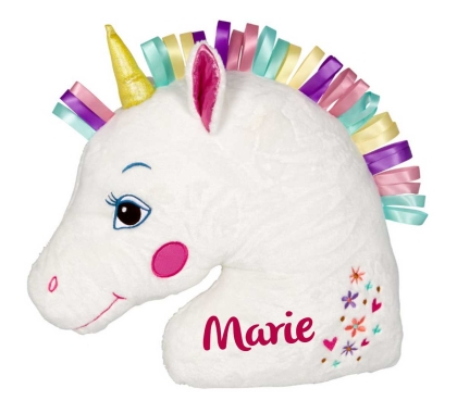 Einhorn-Kissen mit Satinbandmähne mit Personalisierung
