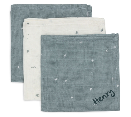Jollein 3er Set Spucktücher Hydrophil Twinkling Sea Green mit Namen bestickt