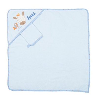 Nattou Kapuzenbadetuch mit Waschhandschuh Zebra Arthur mit Namen bestickt