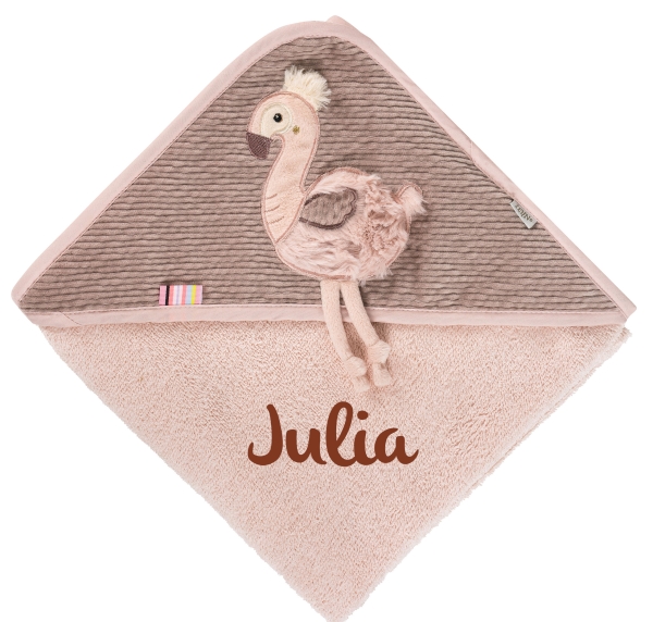 Fehn Kapuzenbadetuch Flamingo mit Namen bestickt