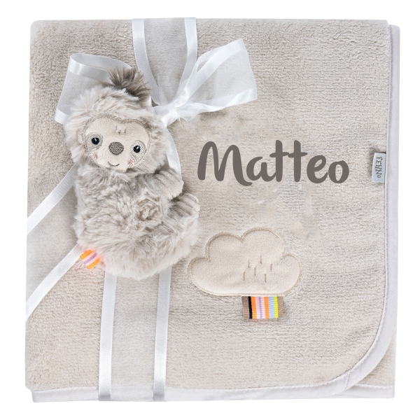 Fehn Faultier Kuscheldecke mit Namen bestickt