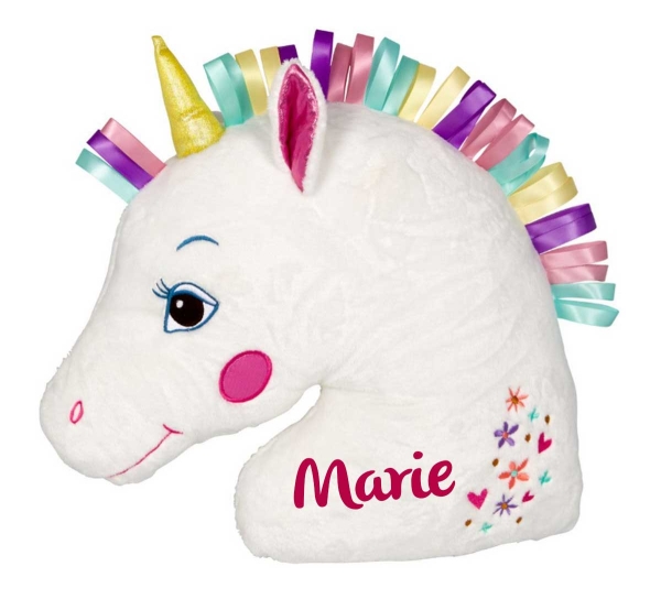 Einhorn-Kissen mit Satinbandmähne mit Personalisierung