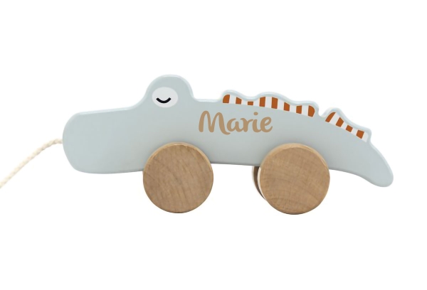 Tryco Holz Nachzieh Krokodil mit lasergraviertem Namen