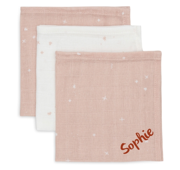 Jollein 3er Set Spucktücher Hydrophil Twinkling Wild Rose mit Namen bestickt