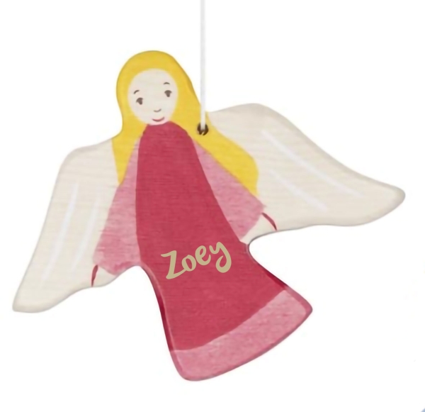 Holztiger Schutzengel mit Namen Lasergravur